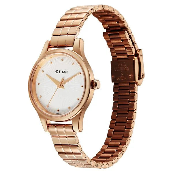 Titan Karishma Quartz Analog Off White Dial Rose Gold Stainless Steel Strap Watch For Women 2679wm02