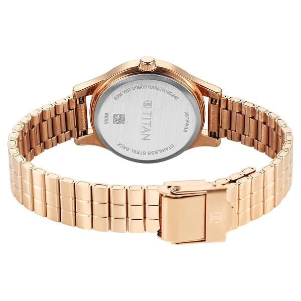 Titan Karishma Quartz Analog Off White Dial Rose Gold Stainless Steel Strap Watch For Women 2679wm02
