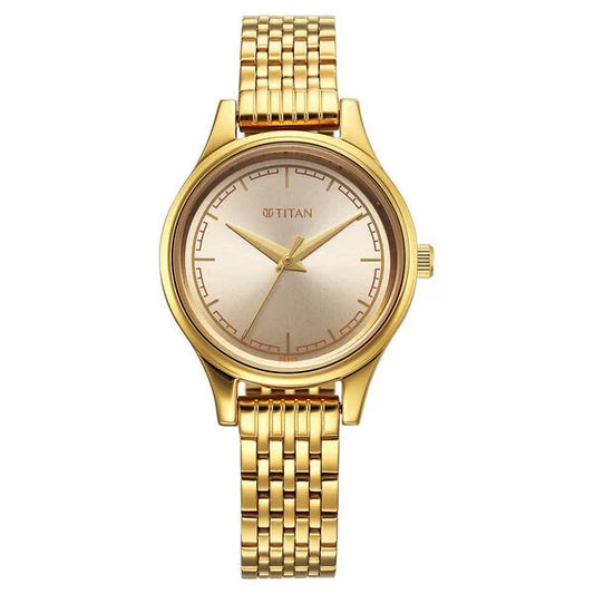Titan Karishma Quartz Analog Golden Dial Golden Stainless Steel Strap Watch For Women 2679ym02