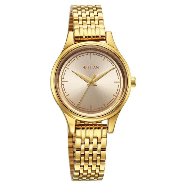 Titan Karishma Quartz Analog Golden Dial Golden Stainless Steel Strap Watch For Women 2679ym02