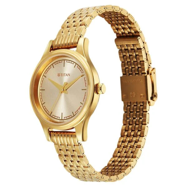 Titan Karishma Quartz Analog Golden Dial Golden Stainless Steel Strap Watch For Women 2679ym02