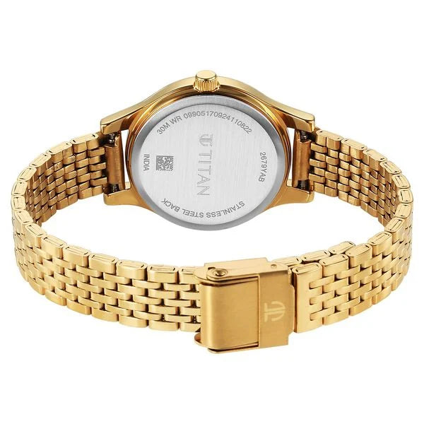Titan Karishma Quartz Analog Golden Dial Golden Stainless Steel Strap Watch For Women 2679ym02