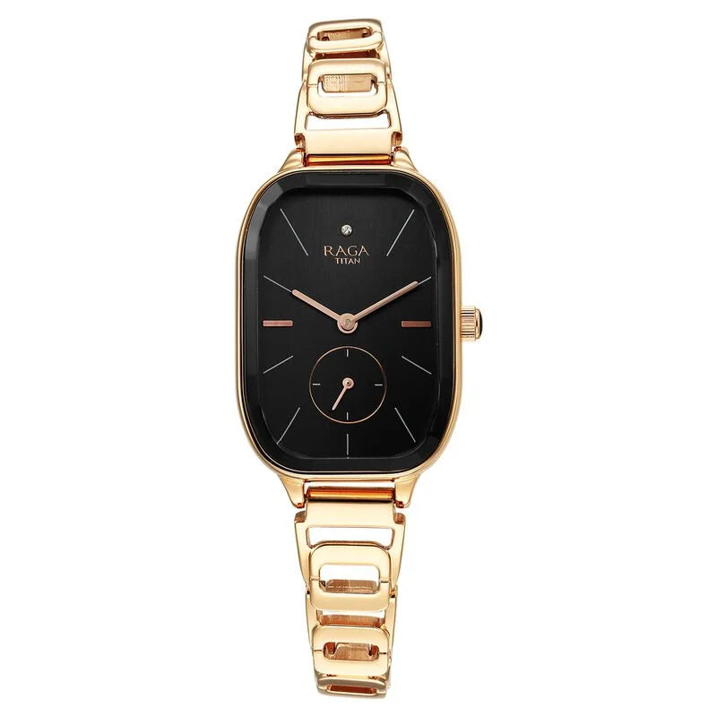 Titan Raga Chic Quartz Analog Black Dial Rose Gold Metal Strap Watch for Women - NT2687WM01