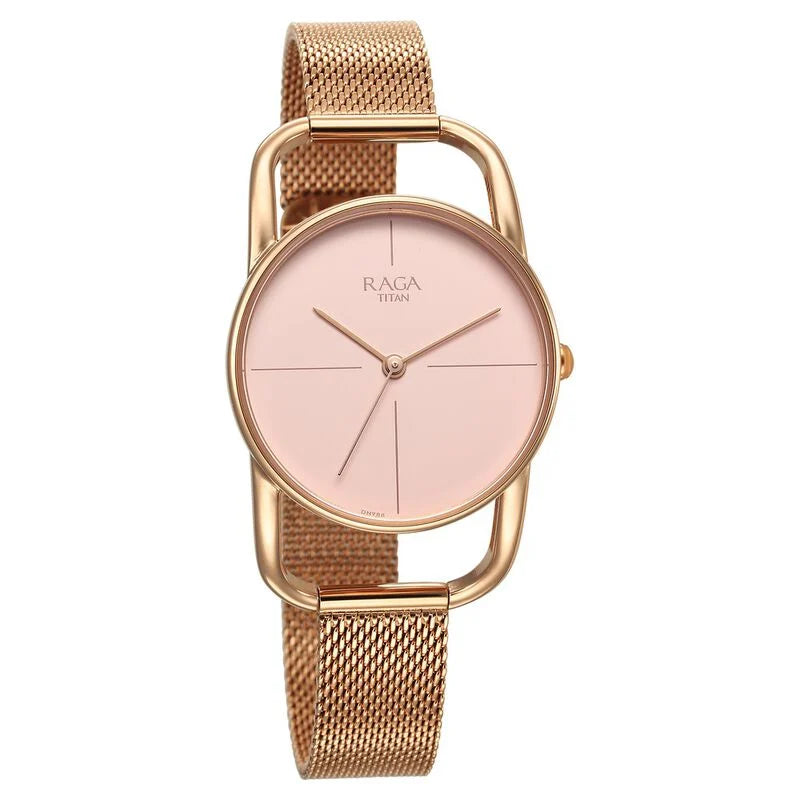 Titan Raga Chic Quartz Analog Pink Dial Metal Strap Watch for Women 2696WM01