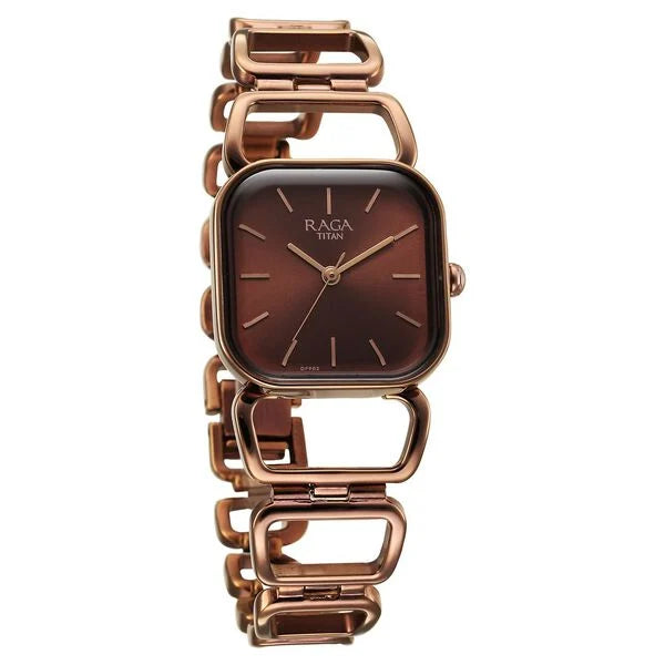 Titan Raga Ascend Quartz Analog Brown Dial With Brown Color Metal Strap Watch For Women 2697QM02
