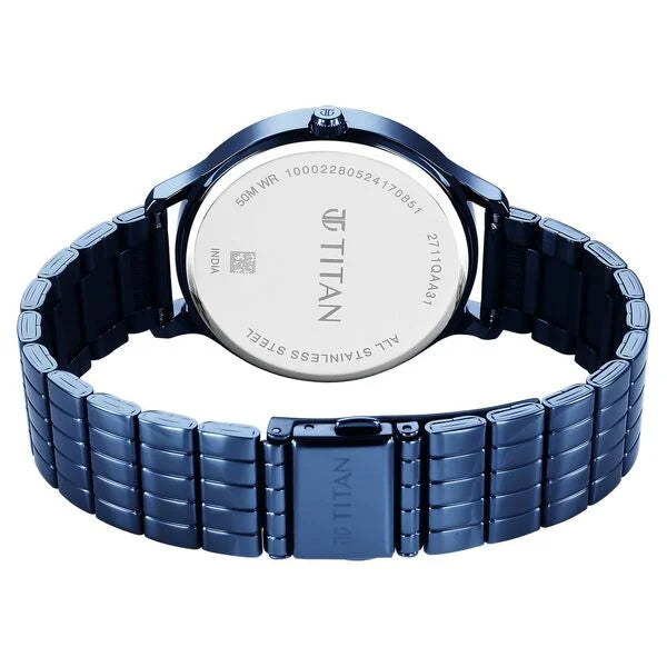 Titan Secluded Quartz Analog Blue Acetate Dial Stainless Steel Strap Watch For Women 2711qm01