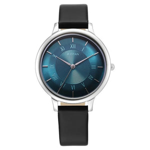 Titan Workwear Quartz Analog Blue Dial Brown Leather Strap Watch For Women 2732SL01 - KRISHNA WATCH COMPANY