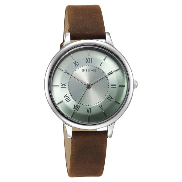 Titan Workwear Quartz Analog Silver Dial Brown Leather Strap Watch For Women 2732sl02 - KRISHNA WATCH COMPANY