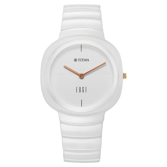 Titan Edge Squircle Quartz Analog White Dial Ceramic Strap Watch For Women 2757qc01