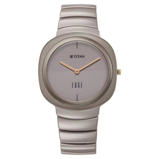 Titan Edge Squircle Quartz Analog Cream Dial Ceramic Strap Watch For Women 2757qc03