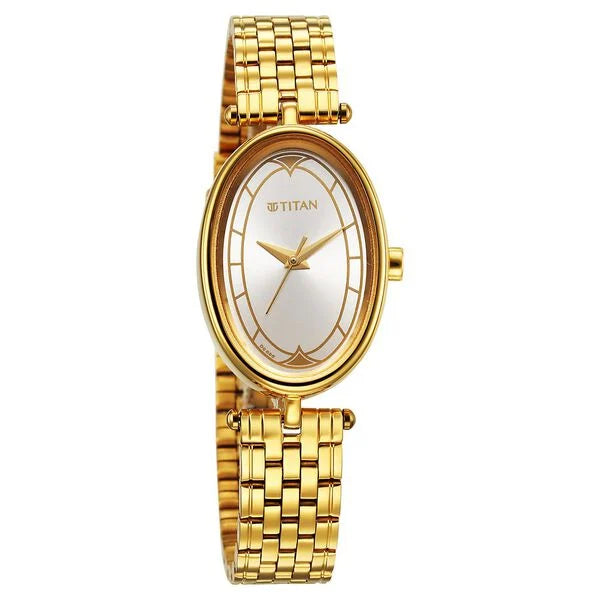 Titan Karishma Quartz Analog Silver Dial Golden Stainless Steel Strap Watch For Women 2758ym01
