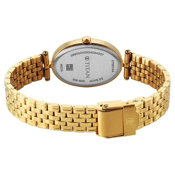 Titan Karishma Quartz Analog Silver Dial Golden Stainless Steel Strap Watch For Women 2758ym01