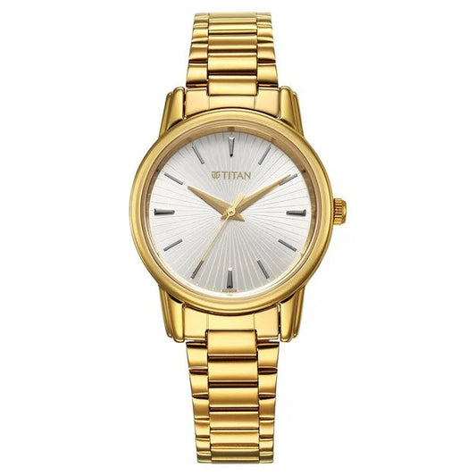 Titan Karishma Quartz Analog Silver Dial Golden Stainless Steel Strap Watch For Women 2760ym01
