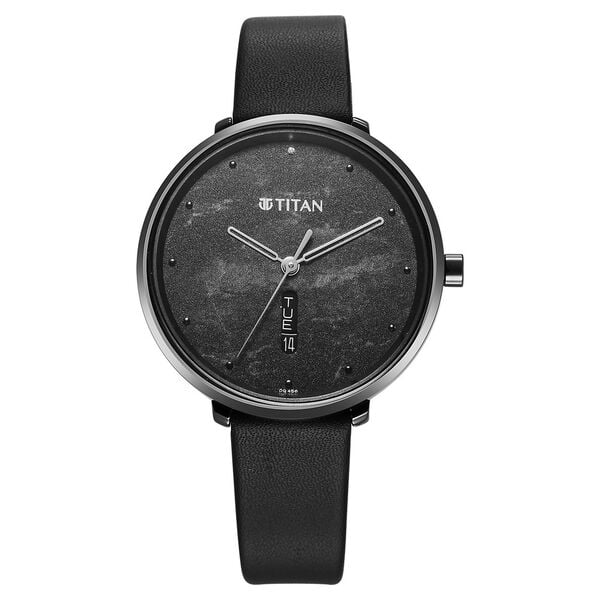 Titan Neo Quartz Analog with Day and Date Black Dial Leather Strap Watch For Women 2763ql01 - KRISHNA WATCH COMPANY