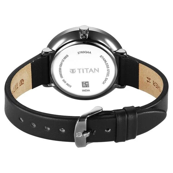 Titan Neo Quartz Analog with Day and Date Black Dial Leather Strap Watch For Women 2763ql01
