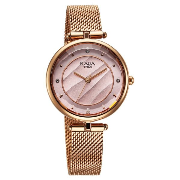 Titan Raga Showstopper Quartz Analog Pink Dial Metal Strap Watch For Women 2773wm01