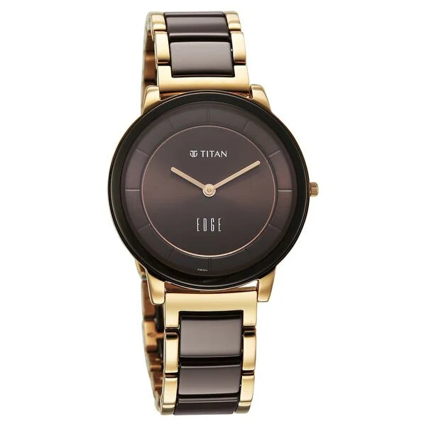 Titan Edge Melange Quartz Analog Brown Dial Rose Gold Steel & Ceramic Strap Watch For Women nu2777kd01
