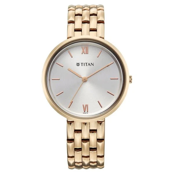 Titan Neo Quartz Analog White Dial Rose Gold Metal Strap Watch For Women 2784wm02