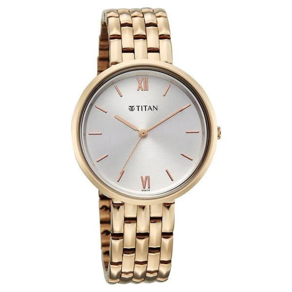 Titan Neo Quartz Analog White Dial Rose Gold Metal Strap Watch For Women 2784wm02