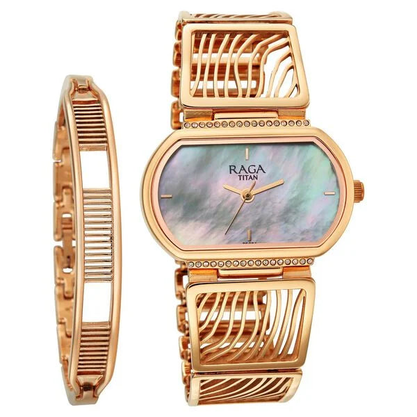 Titan Raga Ethereal Quartz Analog Mother of Pearl Dial Watch For Women 2799wm01f