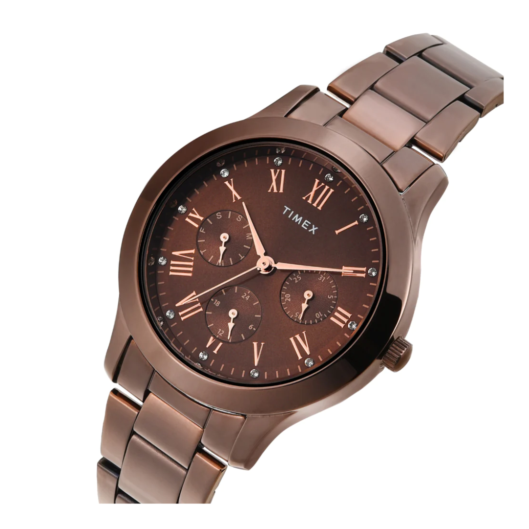 Timex Women Brown Round Multifunction Dial Watch- TW000Q820