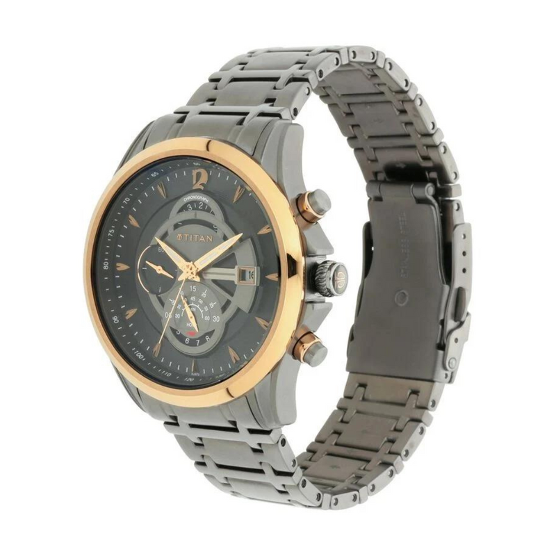 Titan Maritime Anthracite Chronograph Stainless Steel Strap watch for Men NS1830KM01 - KRISHNA WATCH COMPANY