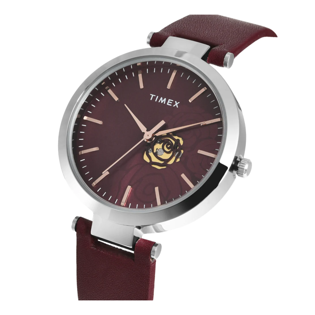 Timex Women Burgundy Round Analog Dial Watch- TW000X245