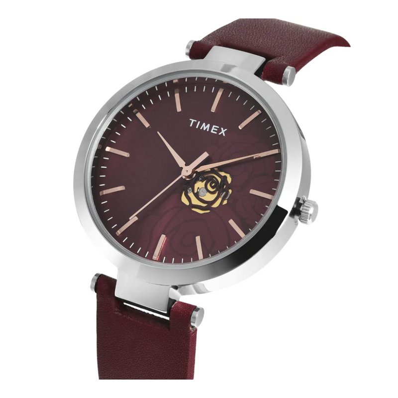 Timex Women Burgundy Round Analog Dial Watch- TW000X245