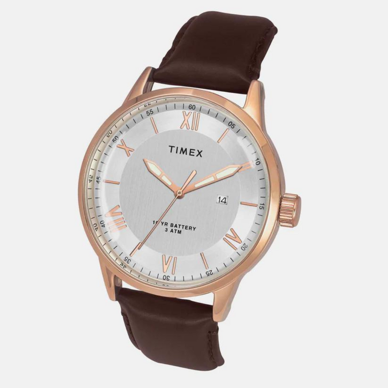 Timex E Class Male Silver Analog Leather Watch TWEG19917