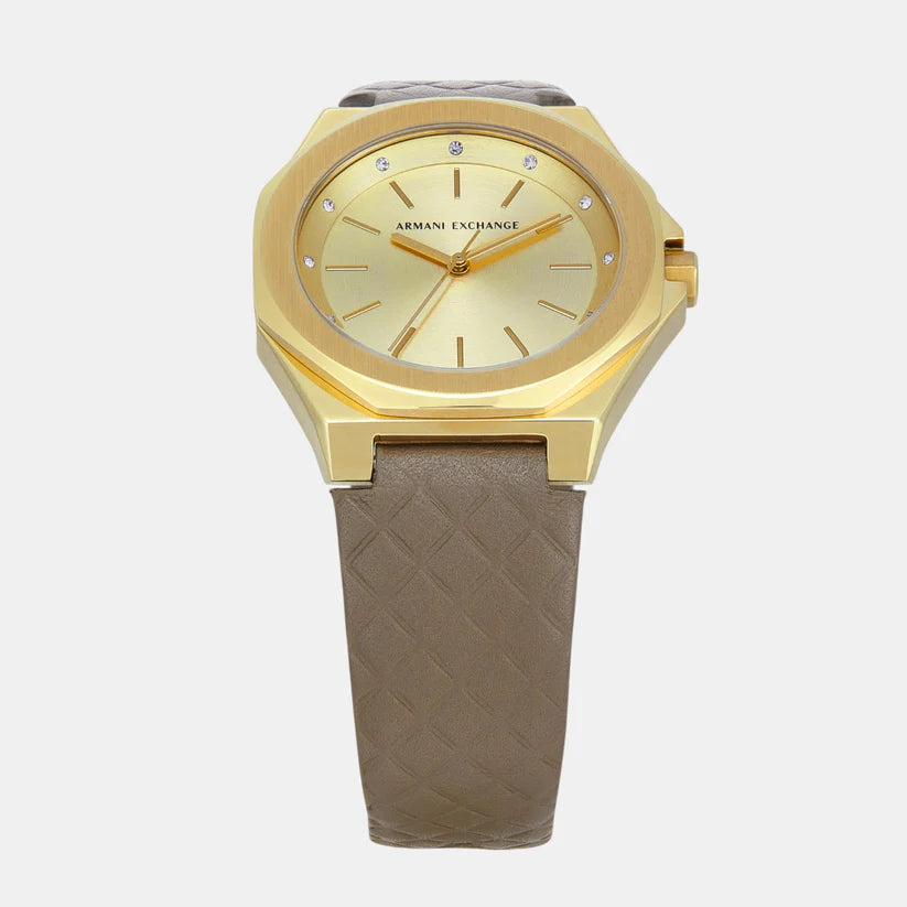 Armani Exchange Women Quartz Gold Dial Analog Leather Watch AX4617