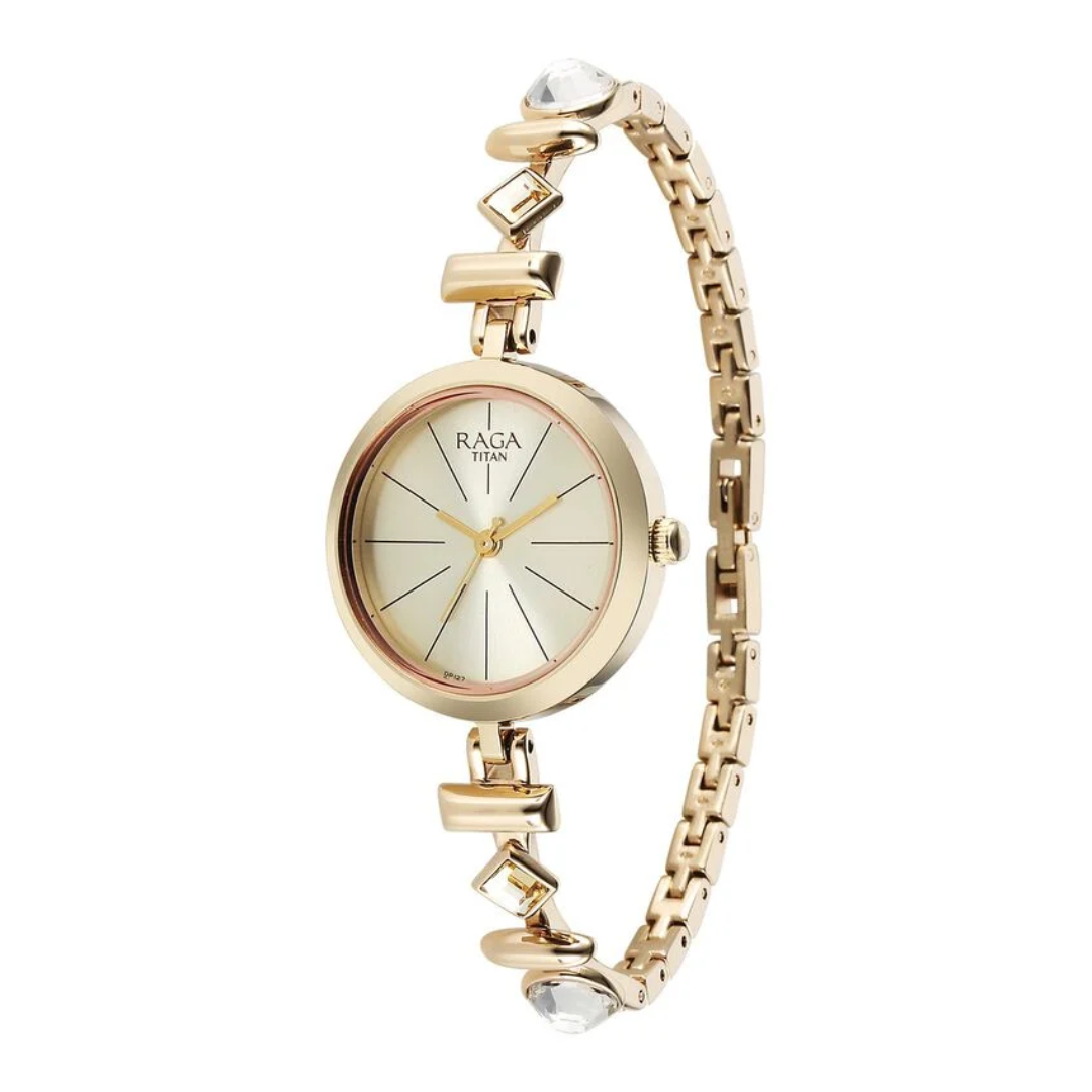 Titan Raga Viva Quartz Analog Champagne Dial Metal Strap Watch for Women 2606WM12