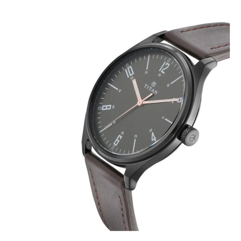 Titan Men's Minimalist Zen Watch Black: Sleek Leather Strap with Contrast Hands 1802NL01 - KRISHNA WATCH COMPANY