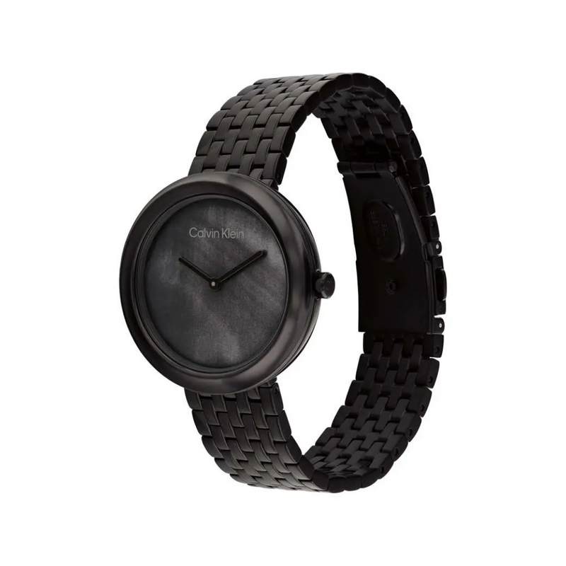 Calvin Klein Twisted Bezel Quartz Black Round Dial Women's Watch - 25200323