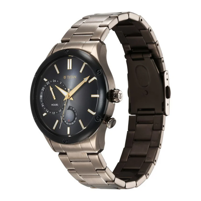 Titan Stellar Quartz Multifunction Brown Dial Stainless Steel Strap Watch for Men 10009KM03 - KRISHNA WATCH COMPANY