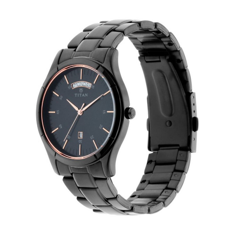 Titan Quartz Analog with Day and Date Black Dial Watch for Men - 1767NM01