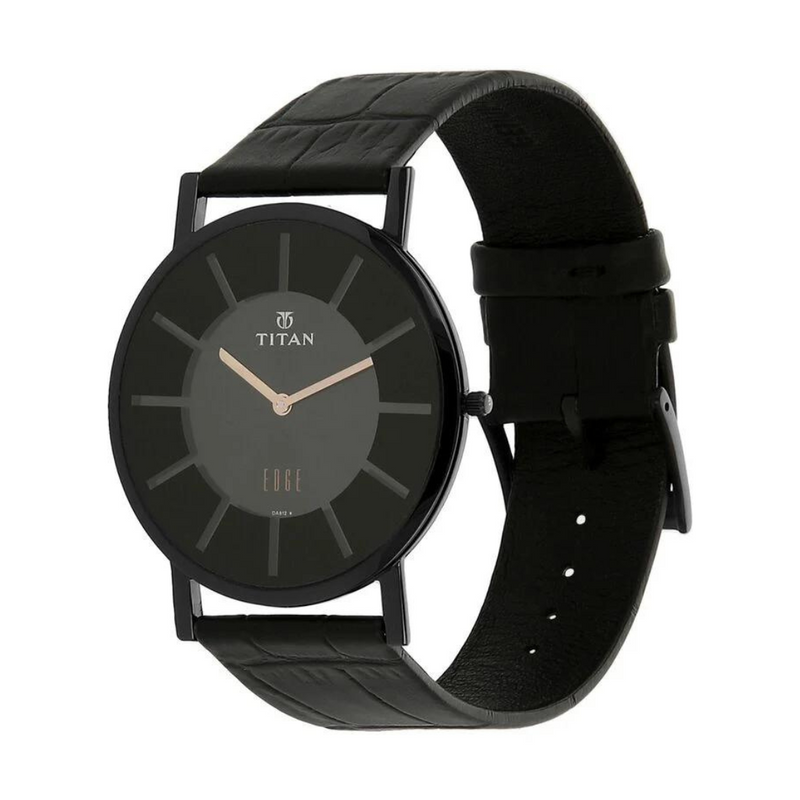 Titan Quartz Analog Black Dial Leather Strap Watch for Men 1595NL01 - KRISHNA WATCH COMPANY