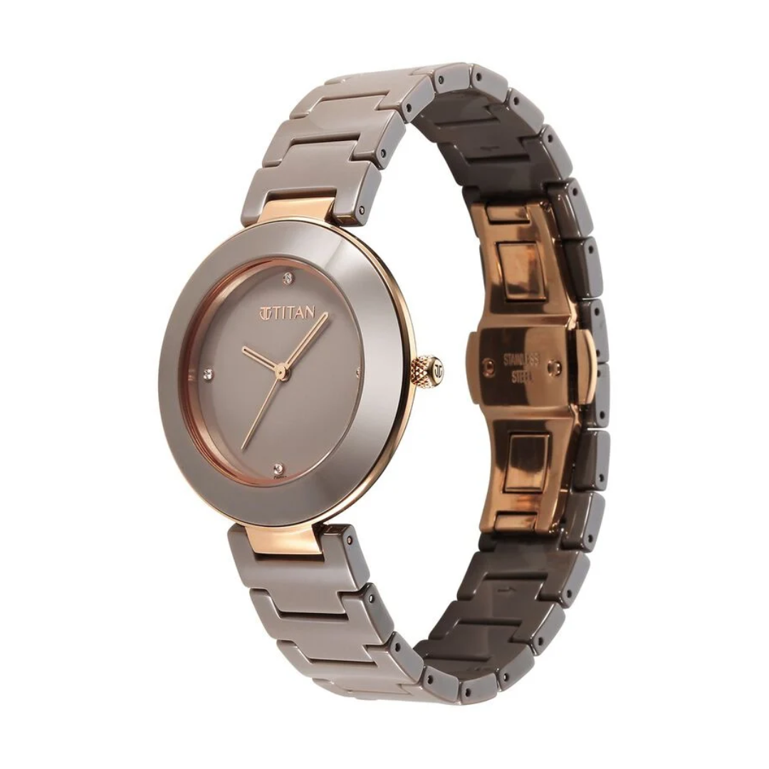 Titan Purple Ceramics Brown Dial Analog Ceramic Strap watch for Women 95189KC07
