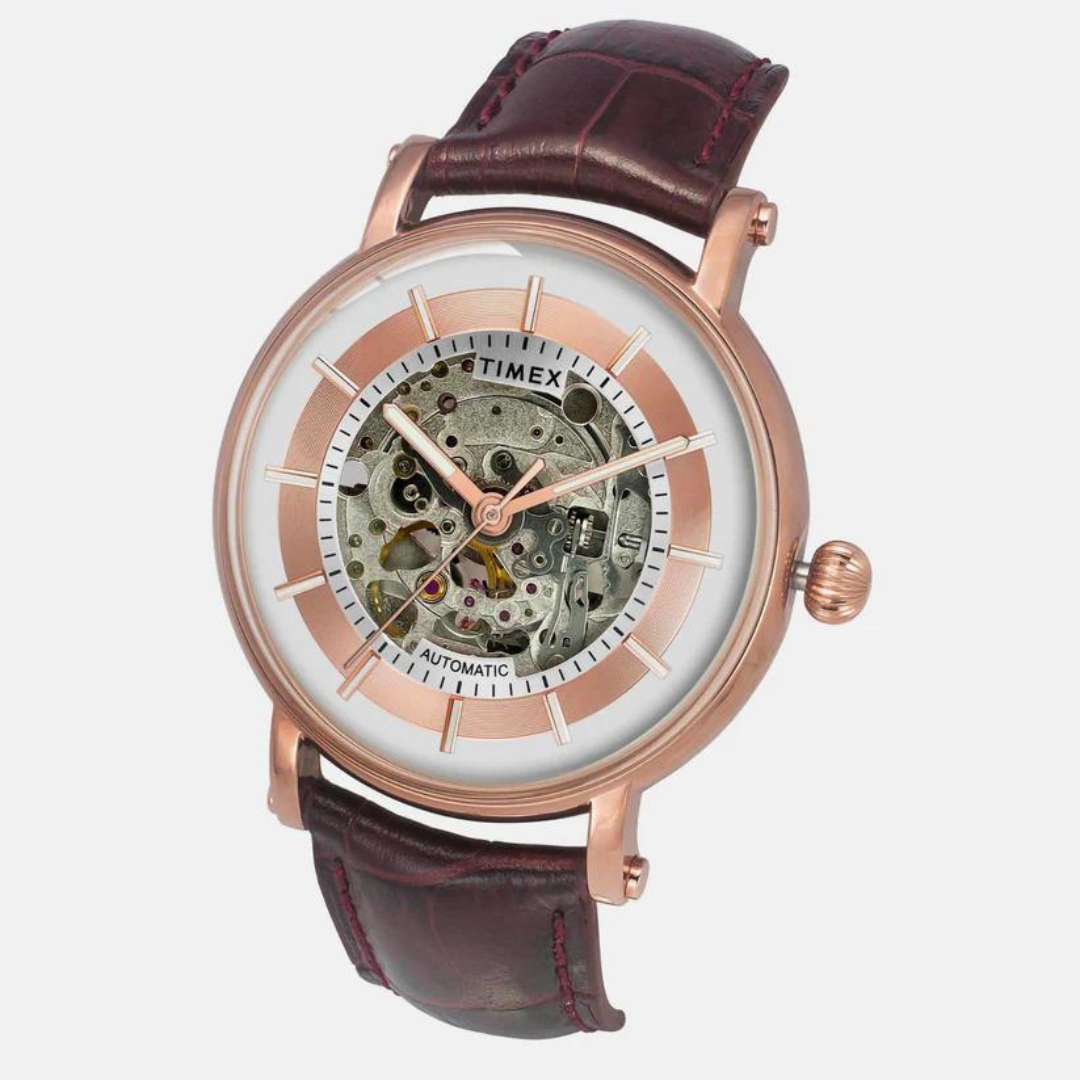 TIMEX E-Class Male Silver Analog Leather Watch TWEG16719