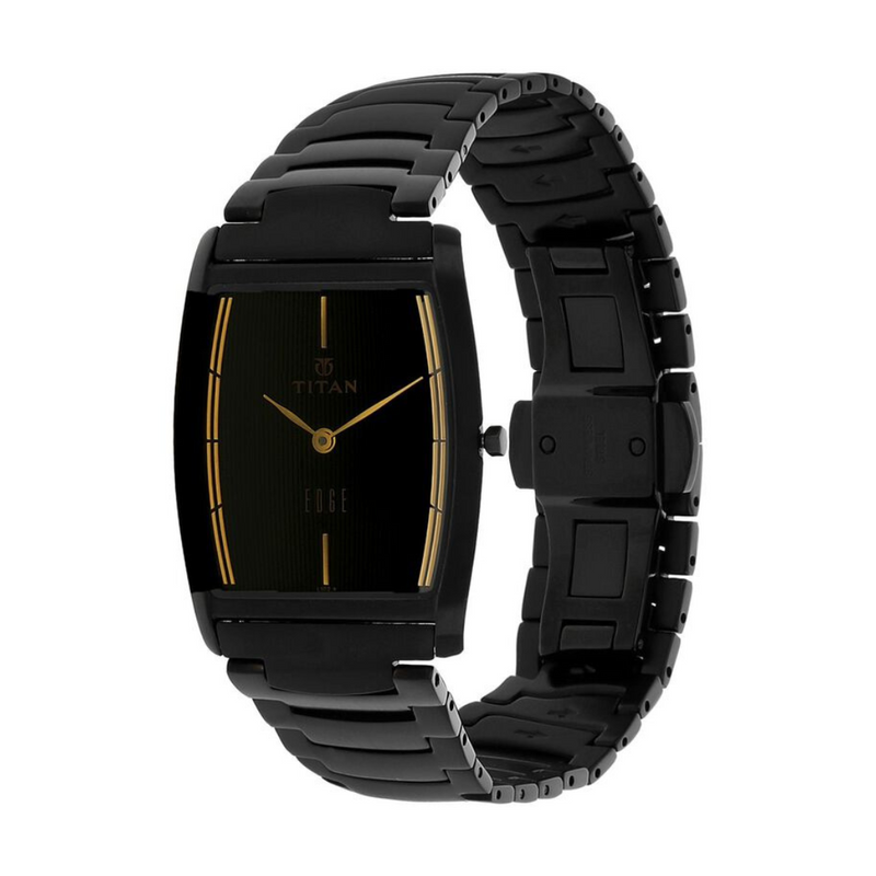 Titan Edge Black Tonneau Dial Analog Stainless Steel Strap Watch for Men 1044NM01 - KRISHNA WATCH COMPANY