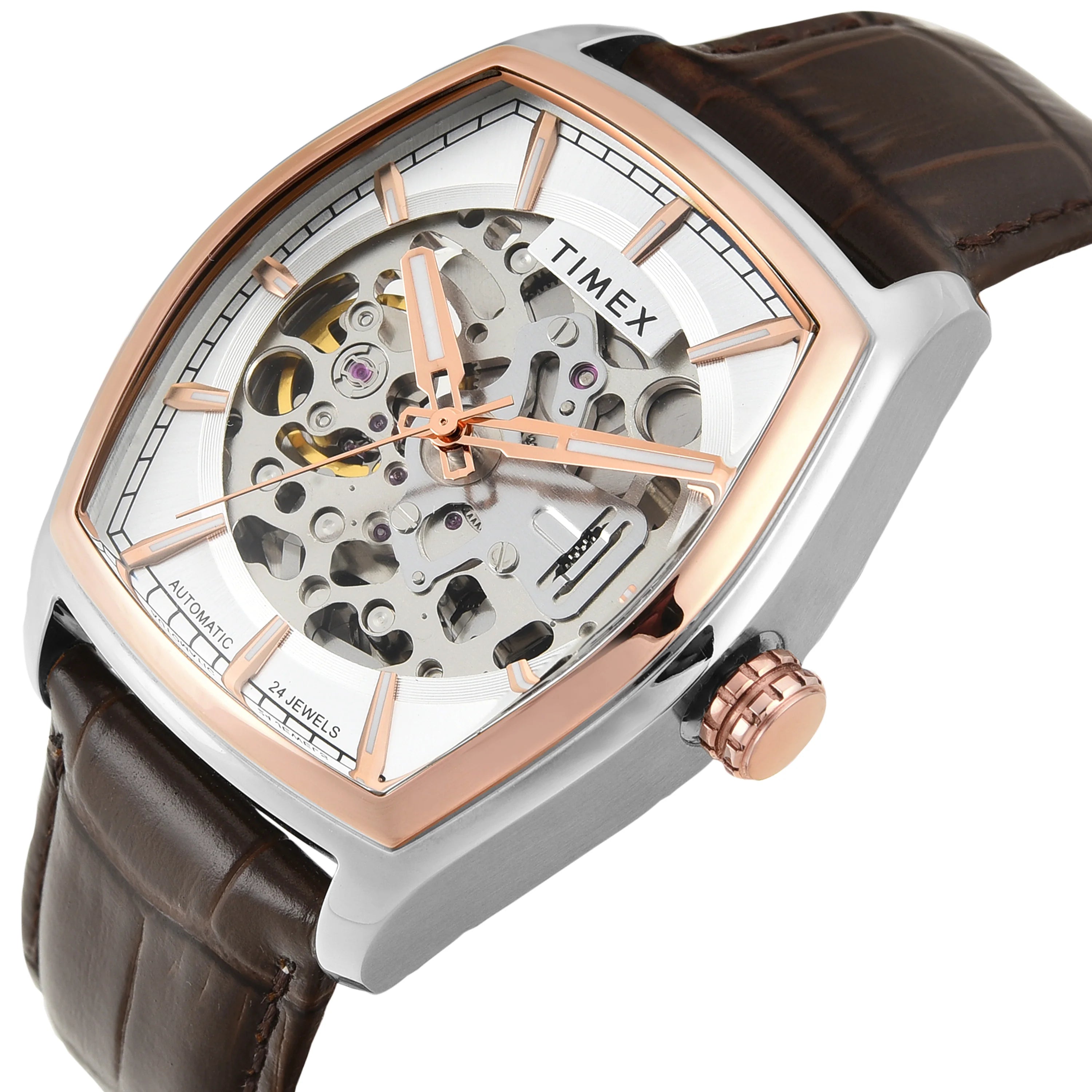 Timex Automatic Silver Tonneau Dial Croco Strap Men's Watch - TWEG25901