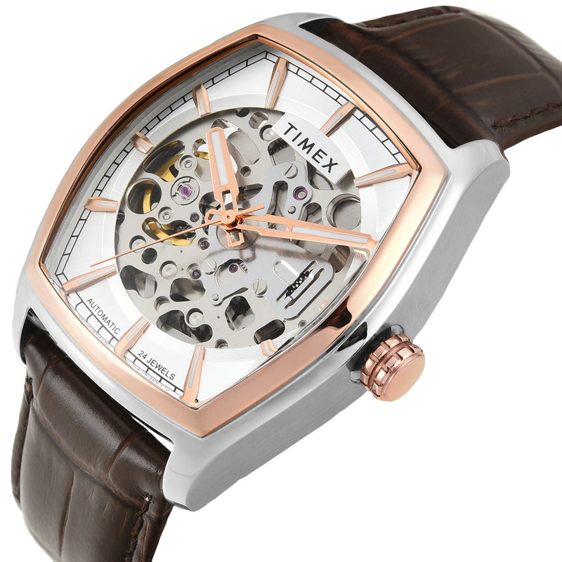 Timex Automatic Silver Tonneau Dial Croco Strap Men's Watch - TWEG25901