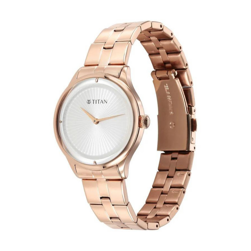 Titan Workwear Quartz Analog White Dial Stainless Steel Strap Watch for Women 95185WM02 - KRISHNA WATCH COMPANY