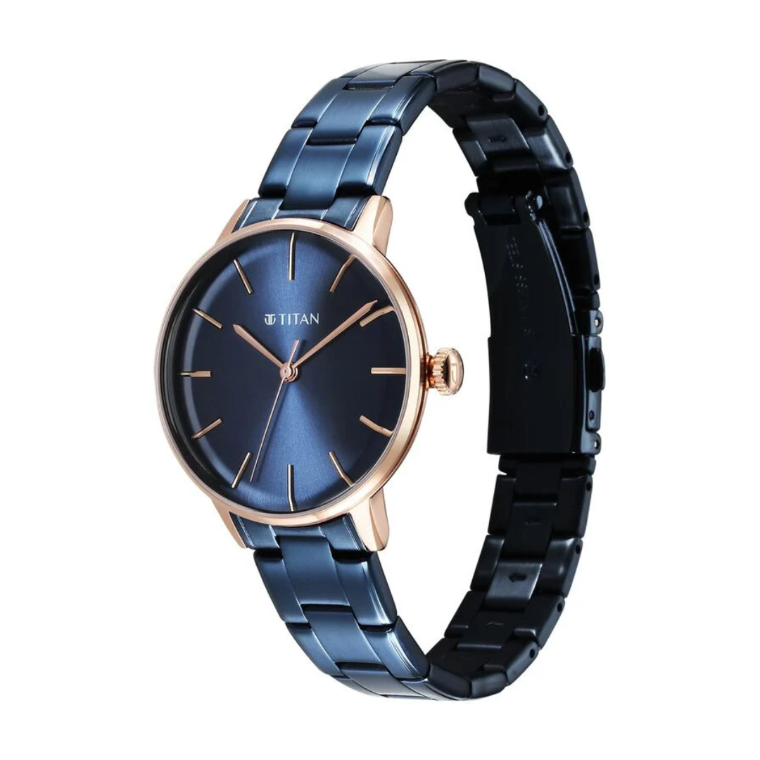 Titan TGIF Quartz Analog Blue Dial Blue Stainless Steel Strap Watch for Women 95248KM02