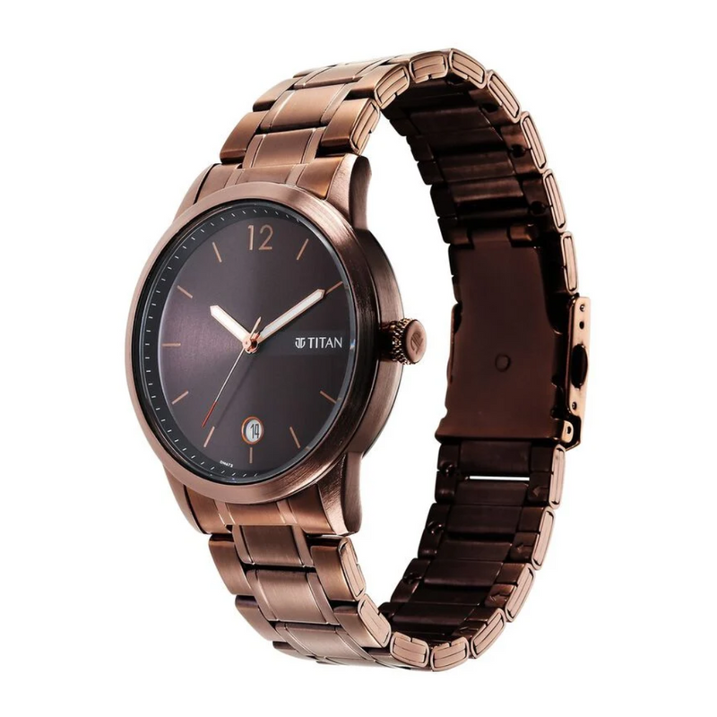 Titan Neo Splash Brown Dial Analog with Date Stainless Steel Strap Watch for Men 1806QM03 - KRISHNA WATCH COMPANY