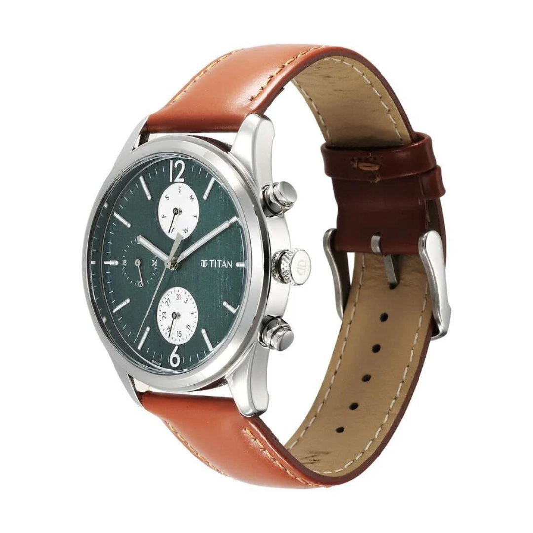 Titan Wrist Wit Quartz Analog with Day and Date Grey Dial Leather Strap Watch for Men 1805SL11