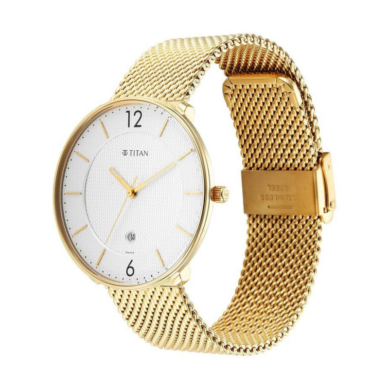 Titan Black & Gold Silver Dial Stainless Steel Strap Watch 1849YM01