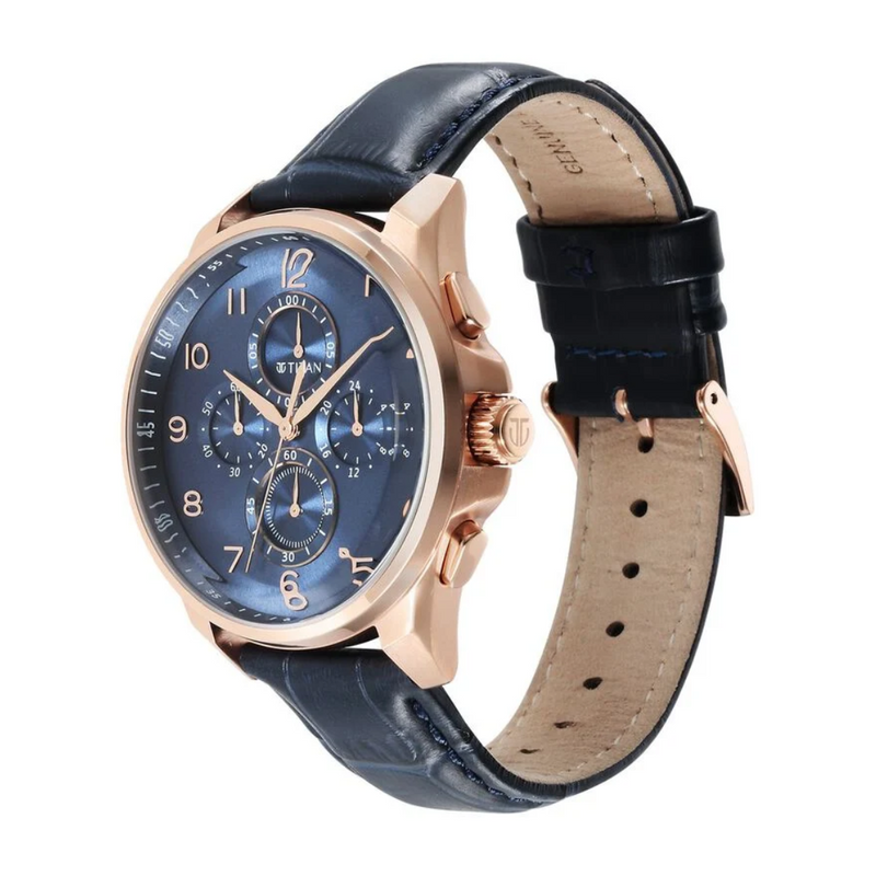 Titan Classic Chrono Blue Dial Leather Watch for Men 90169WL01 - KRISHNA WATCH COMPANY