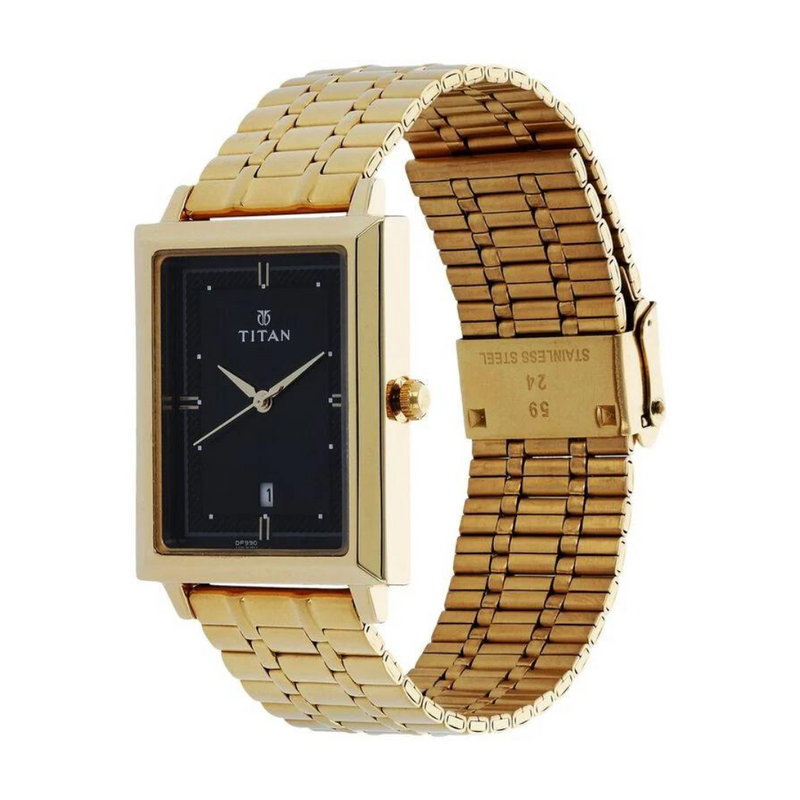 Titan Quartz Analog with Date Black Dial Stainless Steel Strap Watch for Men - 1715YM03 - KRISHNA WATCH COMPANY