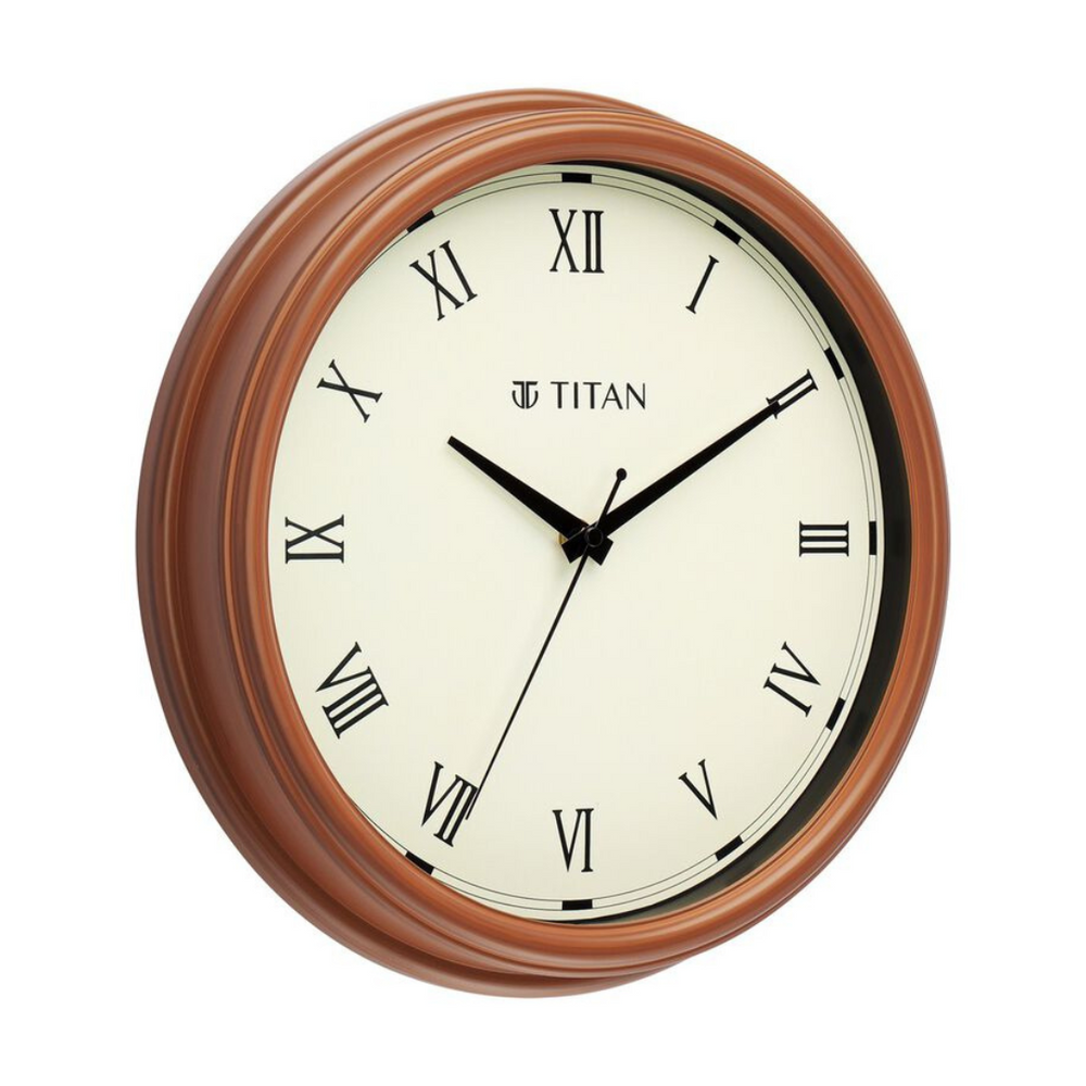 Titan Classic Brown Wall Clock with Silent Sweep Technology - 32.5 cm x 32.5 cm (Medium) W0045PA02A - KRISHNA WATCH COMPANY