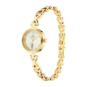 Titan Quartz Analog with Day and Date Champagne Dial Metal Strap Watch for Women 2601YM03 - KRISHNA WATCH COMPANY